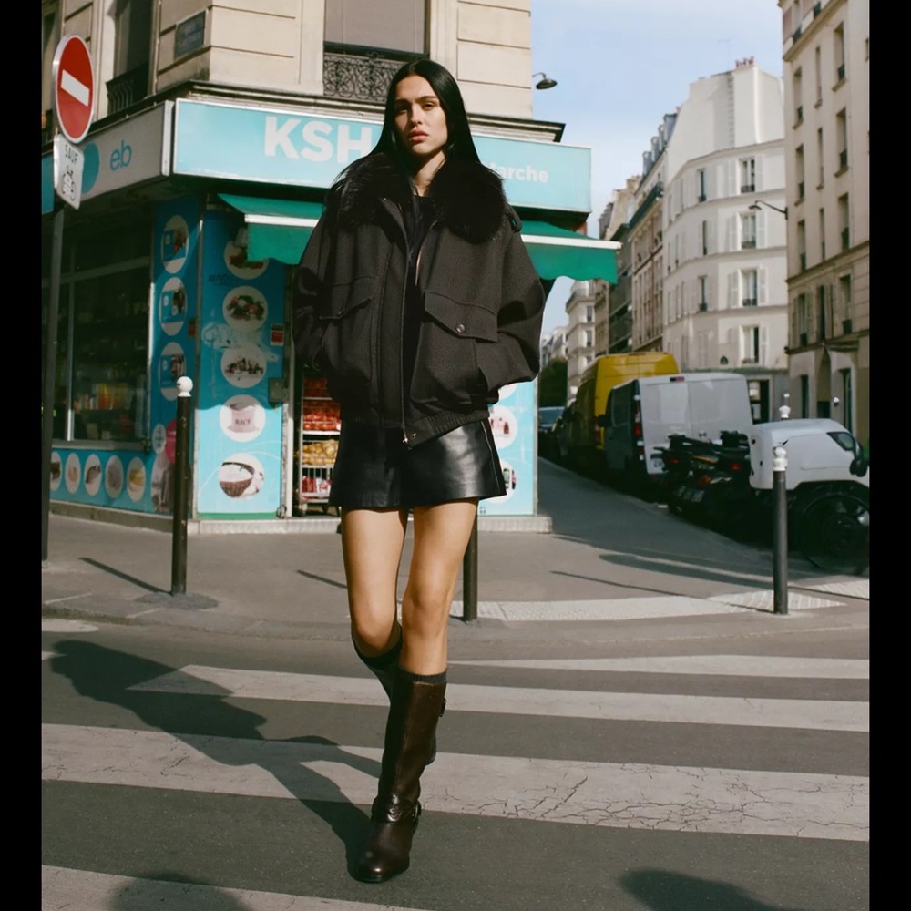 FAUX SUEDE JACKET WITH REMOVABLE COLLAR